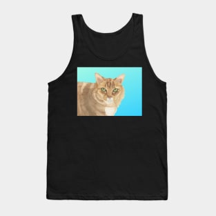 GORGEOUS LONG-HAIRED CAT WITH GREEN EYES - Watercolor Painting Tank Top